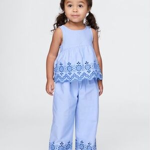 GAP Kids Blue Matching Embroidered Top and Pants Set 4T